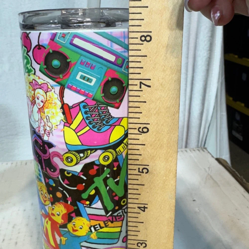80s Pop Culture Tumbler 20oz Retro Collage Skinny Cup With Lid & Straw